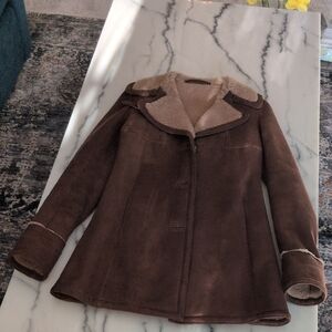 Sawyer Of Napa Brown Shearling Suede Leather Jacket